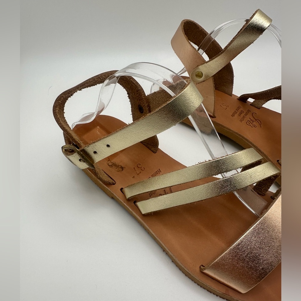 Iris Hand Made Greek Genuine Leather Sandals Size EU 37 Tan, Gold, Rose Gold - Picture 3 of 7